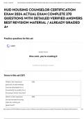 HUD HOUSING COUNSELOR CERTIFICATION EXAM 2024 ACTUAL EXAM COMPLETE 270 QUESTIONS WITH DETAILED VERIFIED ANSWERS BEST REVISION MATERIAL / ALREADY GRADED A+