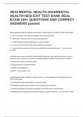 HESI MENTAL HEALTH 2024/MENTAL HEALTH HESI EXIT TEST BANK REAL EXAM 150+ QUESTIONS AND CORRECT ANSWERS passed