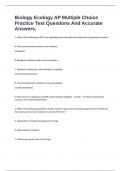 Biology Ecology AP Multiple Choice Practice Test Questions And Accurate Answers.