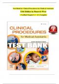 TEST BANK For Clinical Procedures for Medical Assistants, 11th Edition by Bonewit-West, Verified Chapters 1 - 23, Complete Newest Version