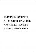 CRIMINOLOGY UNIT 1 AC 2.2 WRITE UP MODEL ANSWER KEY LATEST UPDATE 2025 GRADE A+.