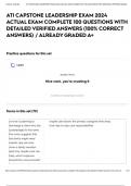 ATI CAPSTONE LEADERSHIP EXAM 2024 ACTUAL EXAM COMPLETE 100 QUESTIONS WITH DETAILED VERIFIED ANSWERS (100% CORRECT ANSWERS) / ALREADY GRADED A+