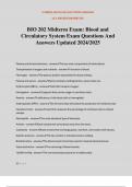 BIO 202 Midterm Exam: Blood and Circulatory System Exam Questions And Answers Updated 2024/2025