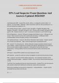 EPA Lead Inspector Exam Questions And Answers Updated 2024/2025