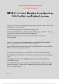 HESI A2 - Critical Thinking Exam Questions With Verified And Updated Answers