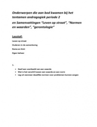 Samenvattingen Andragogiek en vragen (Leven op straat, ouderen in de samenleving, normen en waarden