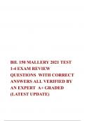   BIL 150 MALLERY 2021 TEST 1-4 EXAM REVIEW  QUESTIONS  WITH CORRECT ANSWERS ALL VERIFIED BY AN EXPERT  A+ GRADED (LATEST UPDATE)