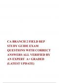 CA BRANCH 2 FIELD REP STUDY GUIDE EXAM QUESTIONS WITH CORRECT ANSWERS ALL VERIFIED BY AN EXPERT  A+ GRADED 