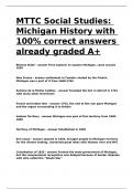 MTTC Social SMTTC Social Studies Michigan History with 100- correct answers already graded A+tudies Michigan History with 100- correct answers already graded A+