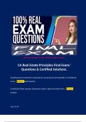 CA Real Estate Principles Final Exam/ Questions & Certified Solutions. 