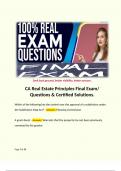 CA Real Estate Principles Final Exam/ Questions & Certified Solutions. 