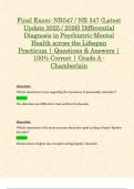 Final Exam: NR547 / NR 547 (Latest Update 2025 / 2026) Differential Diagnosis in Psychiatric-Mental Health across the Lifespan Practicum | Questions & Answers | 100% Correct | Grade A - Chamberlain