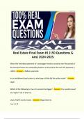 Real Estate Final Exam #1 (150 Questions & Ans) 2024-2025. 