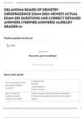 OKLAHOMA BOARD OF DENISTRY JURISPRUDENCE EXAM 2024 NEWEST ACTUAL EXAM 250 QUESTIONS AND CORRECT DETAILED ANSWERS (VERIFIED ANSWERS) |ALREADY GRADED A+