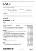 ACTUAL AQA 2024 AQA A Level MATHS A May-June 2024 Question Paper 3  WITH MARK SCHEME