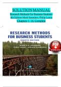 SOLUTION MANUAL Research Methods For Business Students  8th Edition Mark Saunders, Philip Lewis Chapters 1 - 14, Complete 