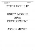 BTEC IT Unit 7 Mobile Apps Development ALL ASSIGNMENTS DISTINCTION