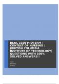 Comprehensive Guide to BSNC 1020 Midterm Nursing Concepts Questions and Answers (100% CORRECT ANSWERS) ALREADY GRADED A+ | 100% satisfaction guarantee with complete solutions