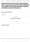 HESI RN MENTAL HEALTH TEST BANK NEWEST 2024 ACTUAL EXAM COMPLETE 400 QUESTIONS AND CORRECT DETAILED ANSWERS (VERIFIED ANSWERS) |ALREADY GRADED A+