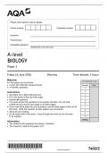 ACTUAL AQA A LEVEL 2024 BIOLOGY A LEVEL PAPER 2 WITH MARK SCHEME