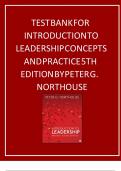 TEST BANK FOR INTRODUCTION TO  LEADERSHIP CONCEPTS AND PRACTICE5TH EDITION BY PETER G. NORTHOUSE