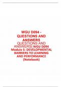 WGU D094 - QUESTIONS AND ANSWERS QUESTIONS AND ANSWERS| WGU D094 Module 5: DEVELOPMENTAL  BARRIERS TO LEARNING AND PERFORMANCE  (Notebook) 