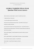 GLOBAL WARMING FINAL EXAM Questions With Correct Answers