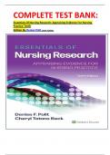 COMPLETE TEST BANK: Essentials Of Nursing Research: Appraising Evidence For Nursing Practice Tenth Edition By Denise Polit Latest Update.