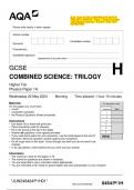 2024 AQA GCSE COMBINED SCIENCE: TRILOGY 8464/1H  Physics  Paper 1 Question Paper with Merged Marking   Scheme. June 2024 APPROVED 