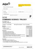 2024 AQA GCSE COMBINED SCIENCE: TRILOGY 8464/2F   Chemistry Paper 2 Question Paper with Merged Marking   Scheme. June 2024 APPROVE