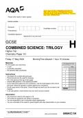 2024 AQA GCSE COMBINED SCIENCE: TRILOGY 8464/1H. CHEMISTRY Paper 1 Question Paper with Merged Marking   Scheme. June 2024 APPR