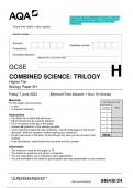 2024 AQA GCSE COMBINED SCIENCE: TRILOGY 8464/B/2H BIOLOGY Paper 2. Question Paper with Merged Marking Scheme. June 2024 APPROVED