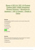 Exam 4: NU110 / NU 110 (Latest Update 2025 / 2026) Integrated Human Sciences | Questions & Answers | 100 % Correct | Grade A - Galen