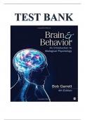 Brain and Behavior An Introduction to Biological Psychology,4thEdition Bob Garret test Bank