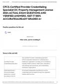 CPCS-Certified Provider Credentialing Specialist DC Property Management License 2024 ACTUAL EXAM QUESTIONS AND VERIFIED ANSWERS /GET IT 100% ACCURATE|ALREADY GRADED A+