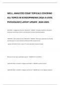 WELL, ANALYZED ESSAY TOPICALS COVERING  ALL TOPICS IN SCHIZOPHRENIA (AQA A-LEVEL PSYCHOLOGY) LATEST UPDATE  2024-2025WELL, ANALYZED ESSAY TOPICALS COVERING  ALL TOPICS IN SCHIZOPHRENIA (AQA A-LEVEL PSYCHOLOGY) LATEST UPDATE  2024-2025