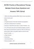 NCTRC Practice of Recreational Therapy Multiple Choice Exam Questions and Answers 100% Solved