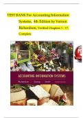 Test Bank for Accounting Information Systems 4th Edition by Vernon Richardson, Verified Chapters 1 - 17 Completed All Chapters Newest Edition 2024 Instant Pdf