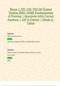 Exam 1: NU 136 / NU136 (Latest Version 2025 / 2026) Fundamentals of Nursing | Questions with Correct Answers | 100 % Correct | Grade A - Galen