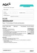 2024 AQA GCSE SOCIOLOGY  8192/1: The  Sociology of Families and Education, Paper 1.  Question Paper with Merged Marking Scheme.  June 2024 APPROVED