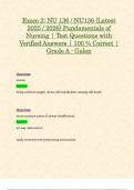 Exam 2: NU 136 / NU136 (Latest 2025 / 2026) Fundamentals of Nursing | Test Questions with Verified Answers | 100 % Correct | Grade A - Galen