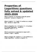 Properties of Logarithms questions fully solved & updated 2025-2026