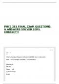 PHYS 261 FINAL EXAM QUESTIONS & ANSWERS SOLVED 100% CORRECT!!