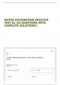 WATER DISTRIBUTION PRACTICE TEST D1 /D2 QUESTIONS WITH COMPLETE SOLUTIONS!!