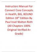 Instructor Manual for Connect Core Concepts in Health, BIG, BOUND Edition 18th Edition  By Paul Insel Walton Roth (All Chapters, 100% Original Verified, A+ Grade)