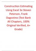 Test Bank for Construction Estimating Using Excel 3th Edition By Steven Peterson, Frank Dagostinon (All Chapters, 100% Original Verified, A+ Grade)