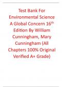 Test Bank for Environmental Science A Global Concern 16th Edition By William Cunningham, Mary Cunningham (All Chapters, 100% Original Verified, A+ Grade)