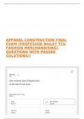 APPAREL CONSTRUCTION FINAL EXAM (PROFESSOR BAILEY TCU FASHION MERCHANDISING) QUESTIONS WITH PASSED SOLUTIONS!!