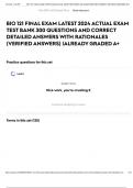 BIO 121 FINAL EXAM LATEST 2024 ACTUAL EXAM TEST BANK 300 QUESTIONS AND CORRECT DETAILED ANSWERS WITH RATIONALES (VERIFIED ANSWERS) |ALREADY GRADED A+