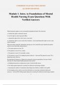 Module 1- Intro. to Foundations of Mental Health Nursing Exam Questions With Verified Answers